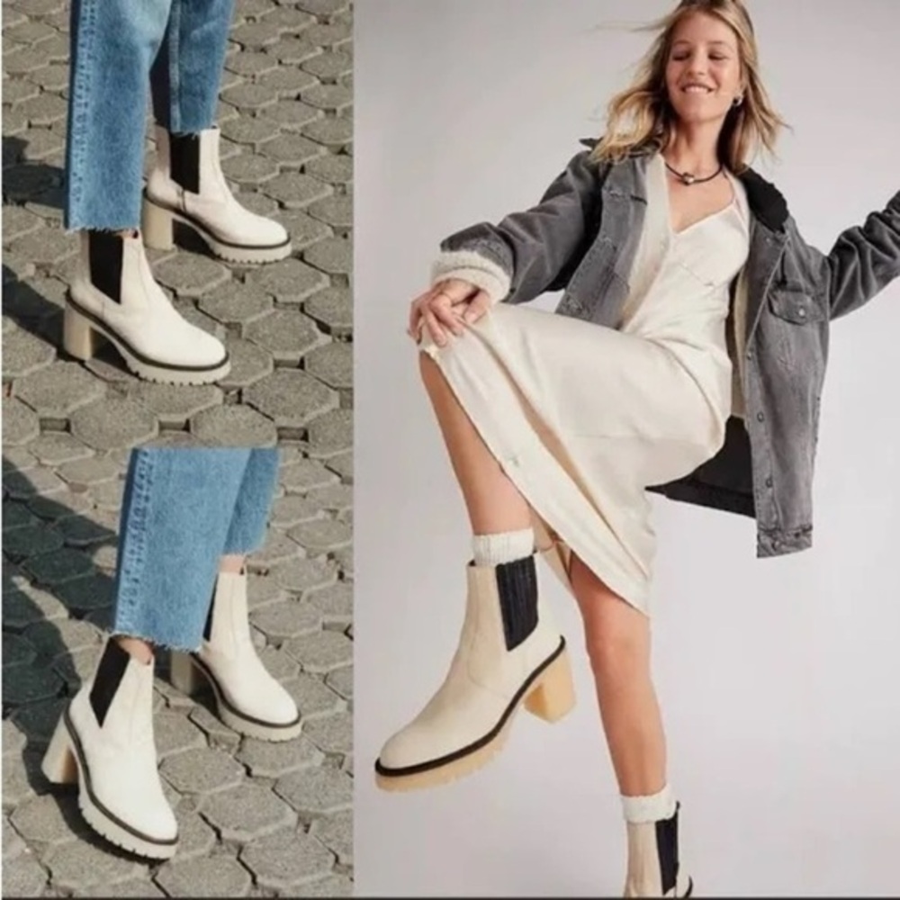 NEW Free People James Chunky Platform Heel Leather Ankle Boots 38 / 7.5